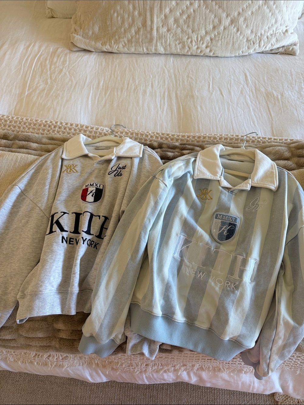 Kith Light Gray & Pale Blue Striped Polo Sweatshirts
